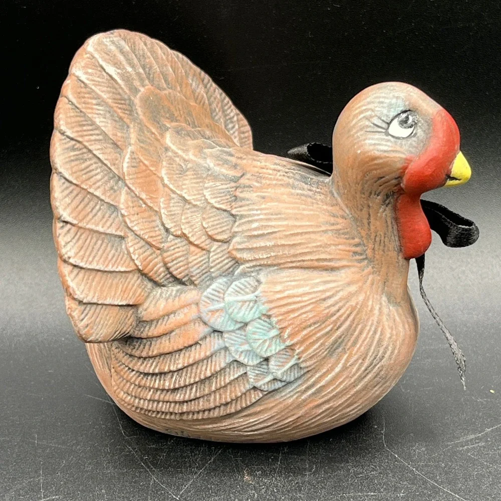 Vtg Hand Painted Ceramic Turkey Figurine Thanksgiving Decor Brown 4.5